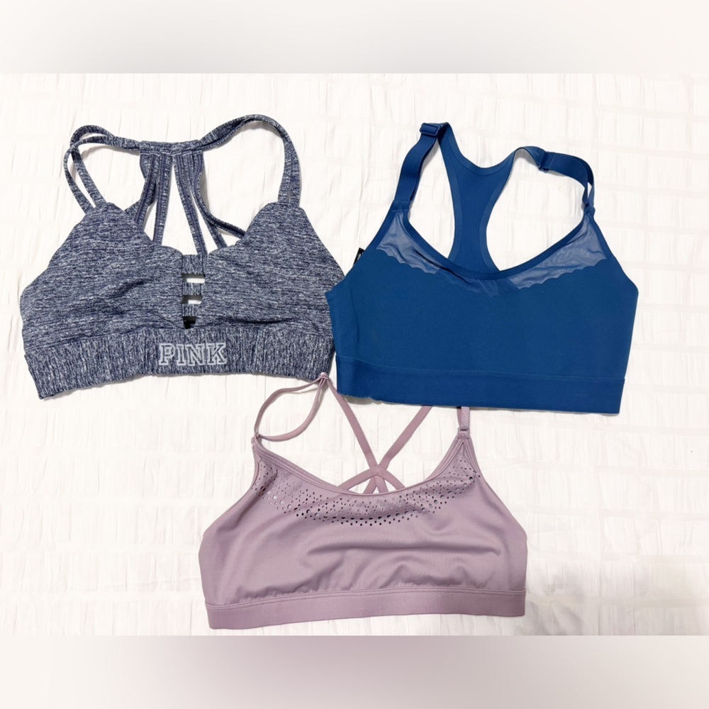 Bundle of 3 Victoria’s Secret Sport Bras PINK Size Small Mesh Strappy Back